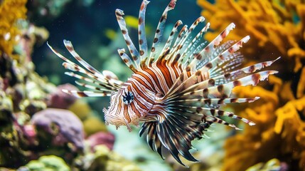 Vibrant Lionfish Swimming in Coral Reef