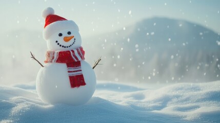 Fototapeta premium Cute snowman. Winter holiday theme.