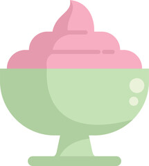 Pink dessert cream is served in an elegant green bowl, perfect for representing a sweet treat