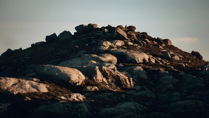 Rocky Hill at Sunset with Illuminated Terrain