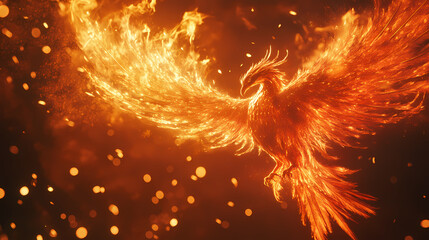As a phoenix feather, realistic, generative ai. Phoenix in Flames. Illustration