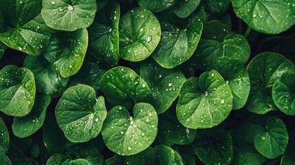 Fototapeta premium Fresh Green Leaves with Water Drops