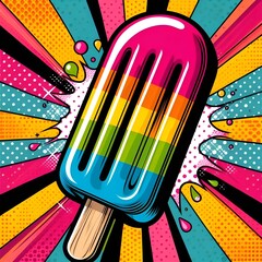 colorful popsicle bright pop art style with gradient rays bursting with rainbow colors
