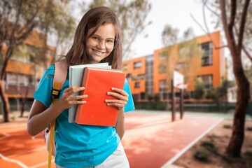 child kid student with school backpack, go to lessons