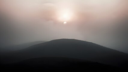 Fototapeta premium Foggy Hilltop at Sunset