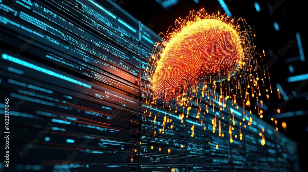Poster futuristic brain concept with data streams and patterns