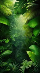 Lush green tropical foliage creating a vibrant natural atmosphere.