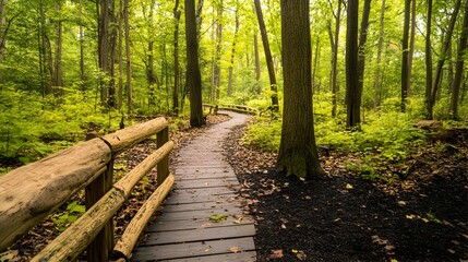 Serene Woodland Trail Amid Lush Foliage and Natural Surroundings