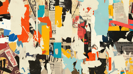 Fototapeta premium Abstract backdrop with collage of newspaper or magazine clippings, colorful grunge background with graffiti