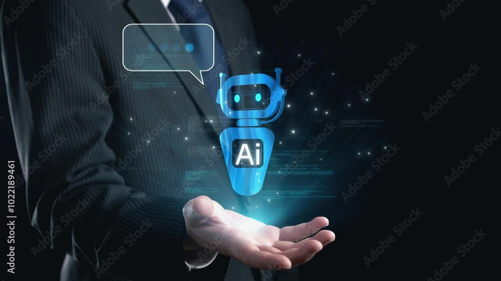 Poster human interact with ai artificial intelligence virtual assistant chatbot in concept of ai artificial