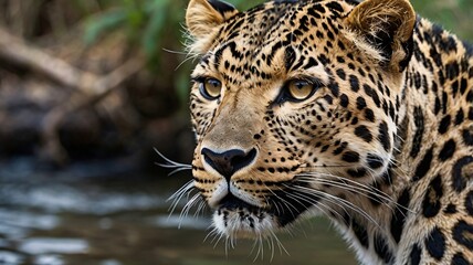 Fototapeta premium A detailed close-up photograph of a leopard