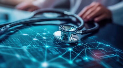 Healthcare and Medical insurance business virtual graph data and growth with Medical financial and doctor analyzing.