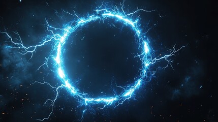 Obraz premium Electric Blue Lightning Circle on Dark Background