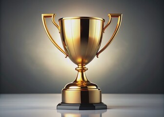A luxurious gold trophy stands tall on a white transparent background, its metallic surface glistening with radiant shine, symbolizing excellence and grand achievement.