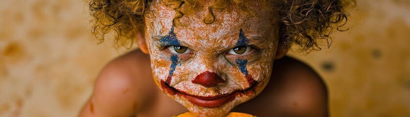 Playful Child in Clown Face Paint Smile