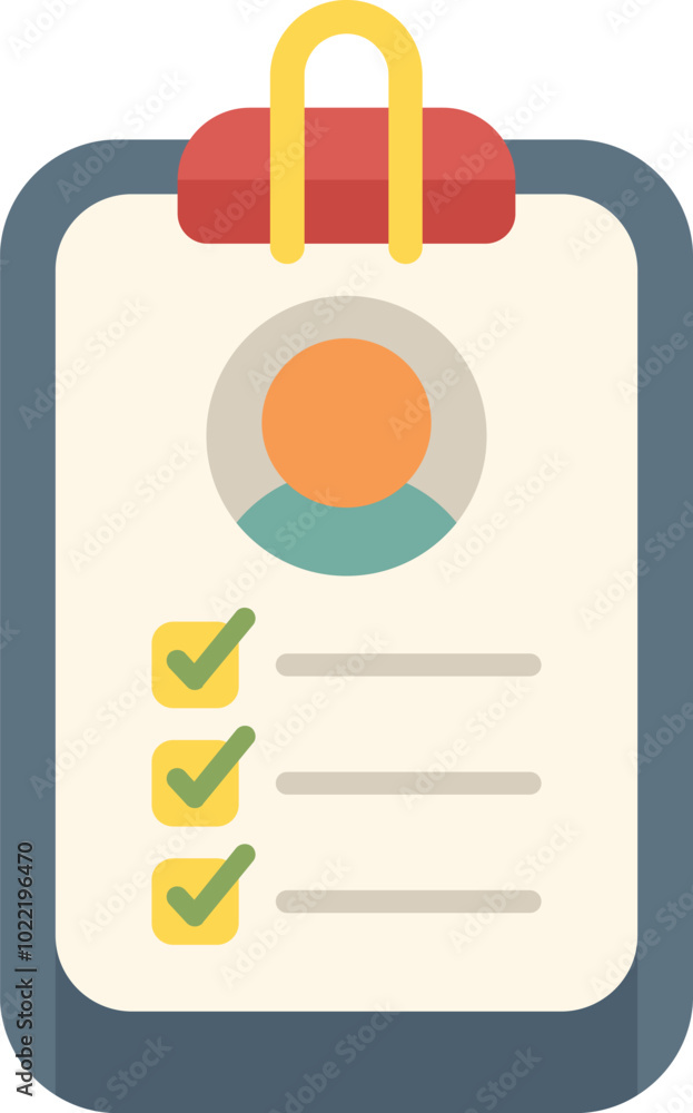 Poster clipboard showing a completed checklist with a profile picture at the top and green check marks