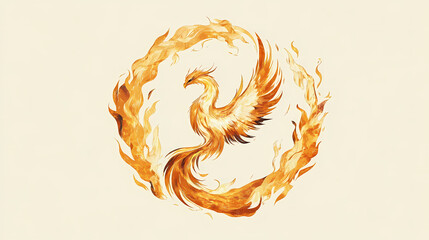 Fototapeta premium Flaming phoenix bird inside a circle of fire. Phoenix in Flames. Illustration