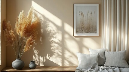Minimalist Living Room Decor with Pampas Grass and a Framed Print