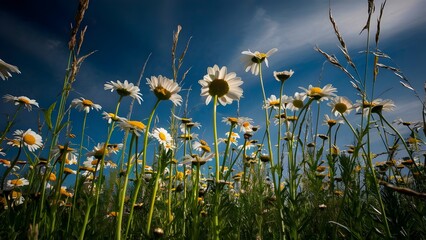 Meadow of Daisies Under Bright Summer Sky