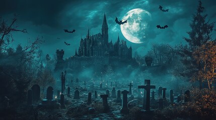 Spooky Castle Under a Full Moon