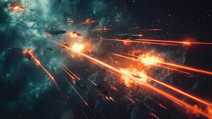 Epic space battle with starfighters and laser beams illustrating a sci-fi adventure. Starfighter Battle. Illustration