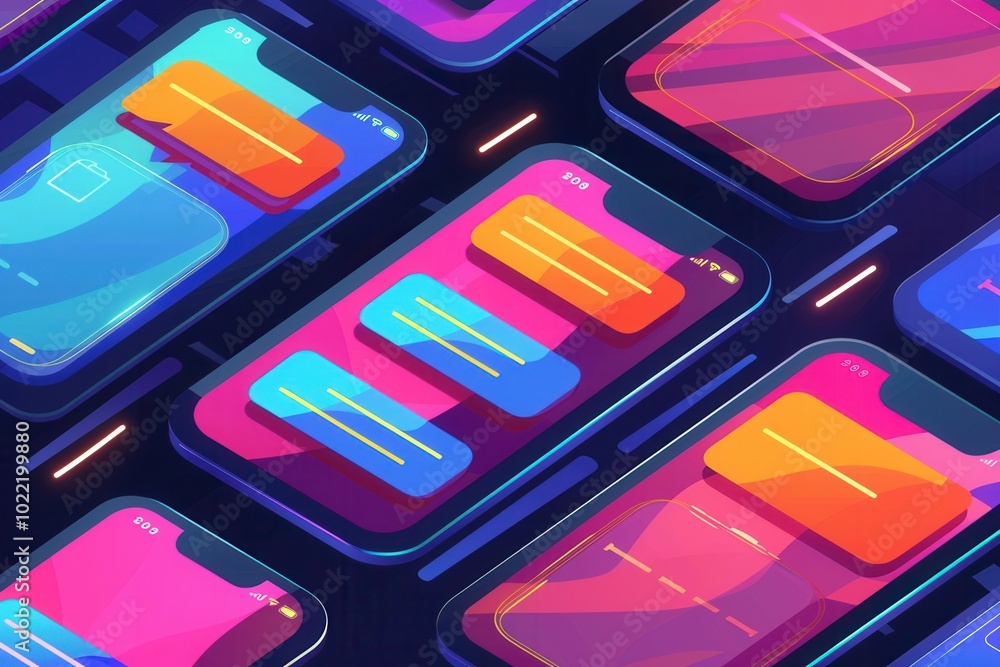 Poster multiple smartphone screens showcase colorful stories and clips, highlighting the interactive nature