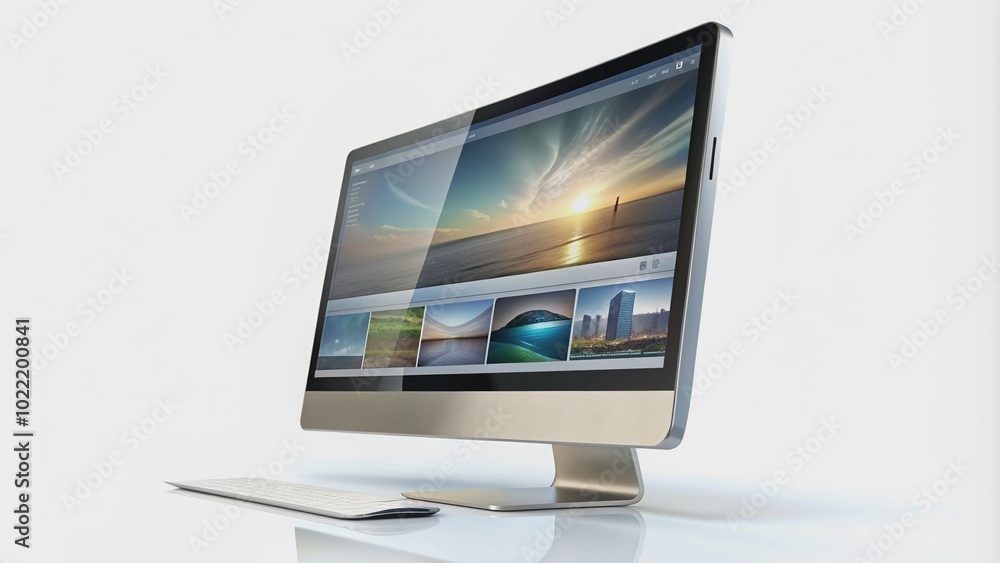 Fototapete modern curved desktop computer screen displaying a sleek website design on a clean white background 