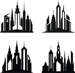 Silhouette cityscape, futuristic skyline, sleek skyscrapers,