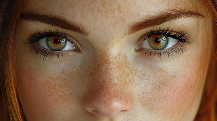 Fototapeta premium Close Up Portrait of a Woman with Green Eyes and Freckles