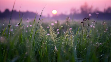 Meadow at Dawn with Freshness of Morning