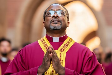 A military chaplain leading a service of remembrance, honoring the fallen soldiers with prayers and moments of silence