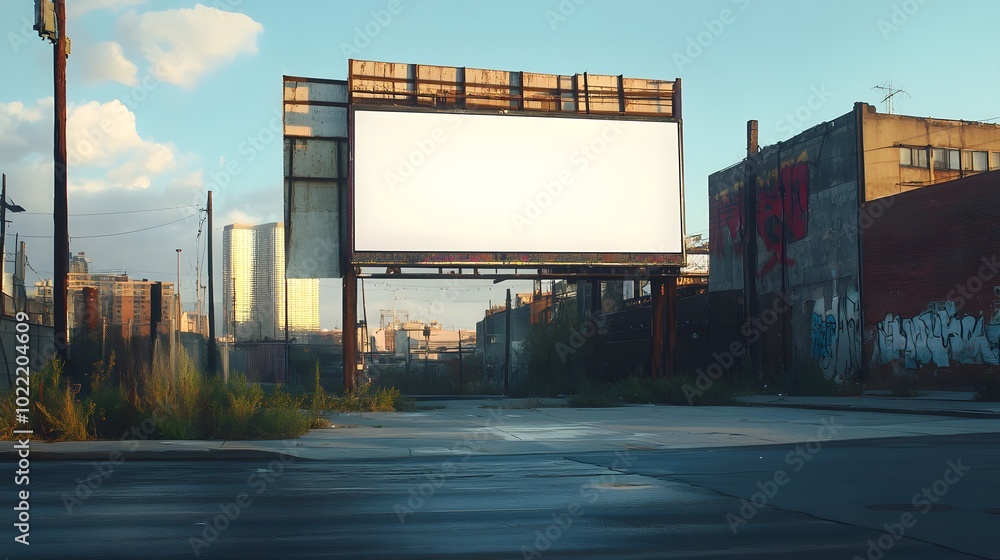 Poster 5. a striking composition featuring an empty billboard on a building, providing a blank canvas for a