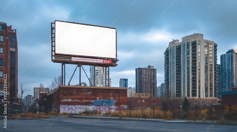 Poster 5. a striking composition featuring an empty billboard on a building, providing a blank canvas for a