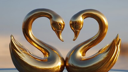 Two golden swan statues