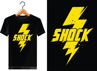 T-shirt design, lightning bolt logo, yellow and black color scheme, bold typography,