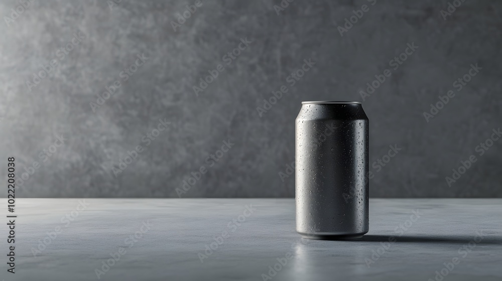 Poster 2. a sleek 3d rendering of a beer can on a minimalist surface, showcasing its shape and texture, wit