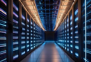 Cutting-edge data center with glowing aisles