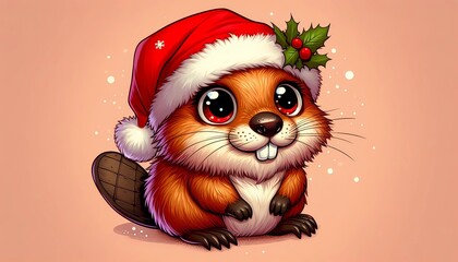 Obraz premium squirrel with christmas hat and christmas atmosphere. created with generative AI