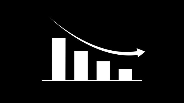 Business graph getting down, Down growth business icon on transprent background.