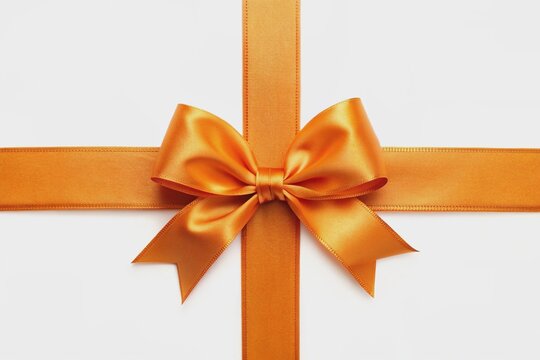 Vibrant orange bow adorned with horizontal and vertical cross ribbon adds a touch of elegance and sophistication to wedding invitations, greeting cards, certificates, coupons, and gift boxes. - Powered by Adobe