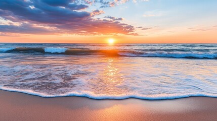 Fototapeta premium Breathtaking Sunset Over Gentle Ocean Waves