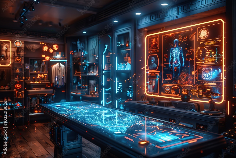 Aufkleber futuristic ai-driven e-commerce platform users fully immersive technology space environment free