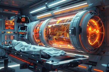 uturistic ai-driven healthcare system diagnostics treatment patient fully technology space care free