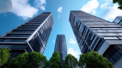 Modern Corporate Skyscrapers Under Blue Sky