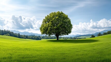 Vibrant Green Countryside with Majestic Lone Tree