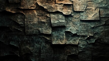 Fototapeta premium Dark Textured Wall with Irregularly Shaped Stone Tiles