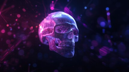 Hologram 3D glowing skull. The decoration element for Halloween.