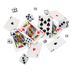 Poker casino flying card and dice on transparent background png