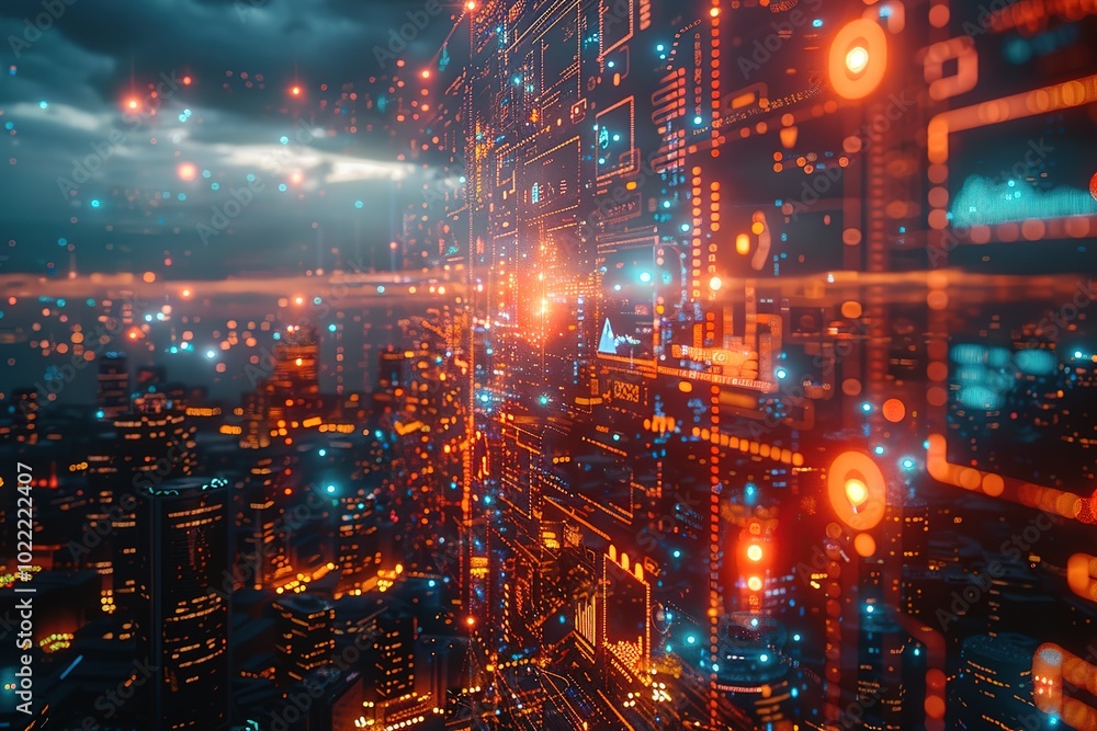 Poster futuristic social media platform blockchain ensuring privacy digital data abstract ownership