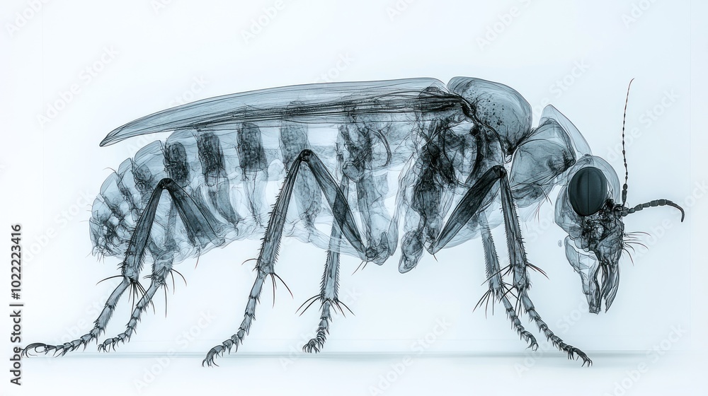 Poster x-ray image of a bee showcasing its internal structure.